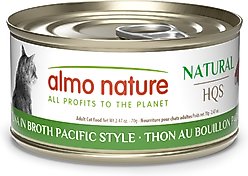 Almo Nature HQS Natural Tuna in Broth Pacific Style Grain-Free Canned Cat Food, 2.47-oz, case of 24