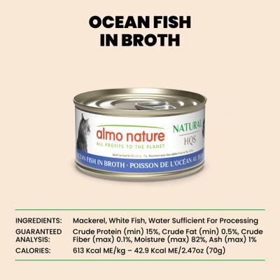Show full view: Almo Nature HQS Natural Ocean Fish in Broth Grain-Free Canned Cat Food, 2.47-oz, case of 24 slide 7 of 12