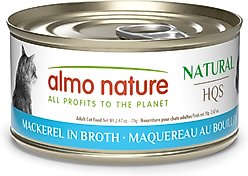 Almo Nature HQS Natural Mackerel in Broth Grain-Free Canned Cat Food, 2.47-oz, case of 24
