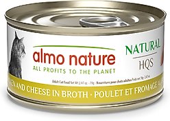 Almo Nature HQS Natural Chicken & Cheese Adult Grain-Free Canned Cat Food, 2.4-oz can, case of 24