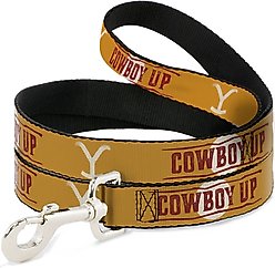 Buckle-Down Paramount Network Yellowstone Y Logo Cowboy Up Polyester Dog Leash, Yellow, 6-ft long, 1-in wide