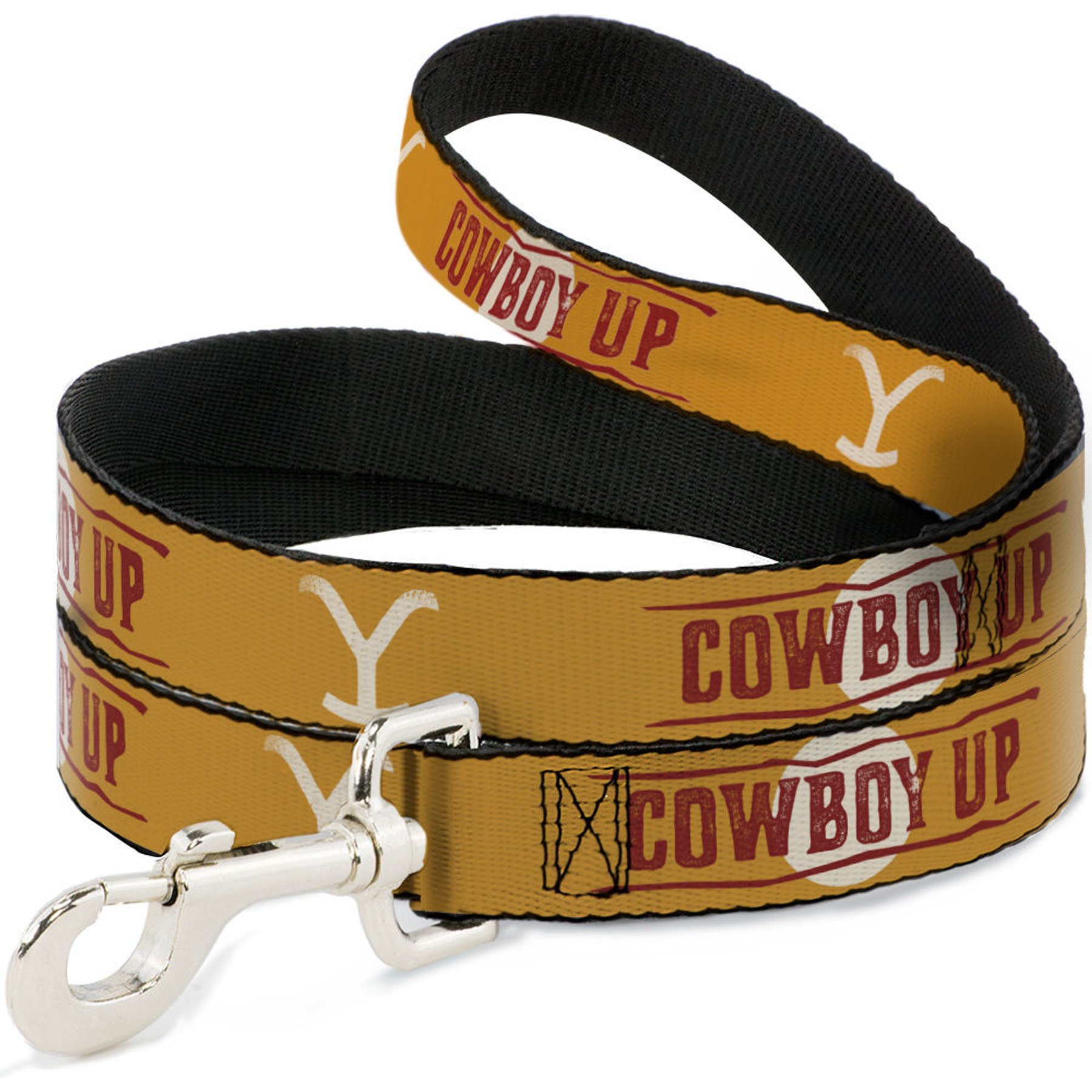 Buckle-Down Paramount Network Yellowstone Y Logo Cowboy Up Polyester Dog Leash, Yellow, 4-ft long, 1-in wide