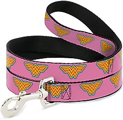 Buckle-Down DC Comics Wonder Woman Logo Polyester Dog Leash, Pink, 6-ft long, 1-in wide