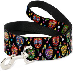 Buckle-Down Thaneeya McArdle Colorful Calaveras Polyester Dog Leash, Black, 6-ft long, 1-in wide