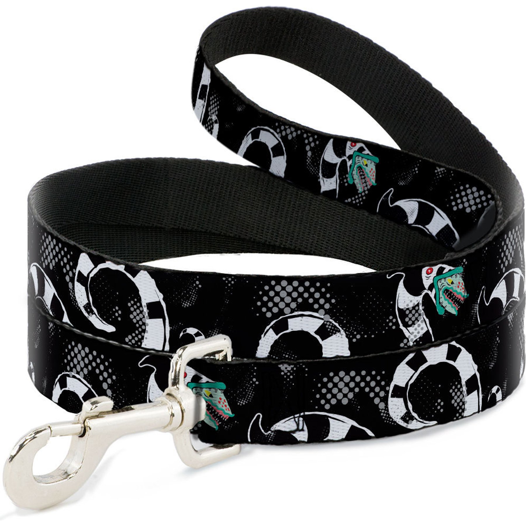Buckle-Down Warner Bros. Beetlejuice Sandworm Healftone Repeat Polyester Dog Leash, Black, 4-ft long, 1-in wide