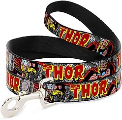 Buckle-Down Marvel Comics The Mighty Thor Action Poses Polyester Dog Leash, Grey, 6-ft long, 1-in wide