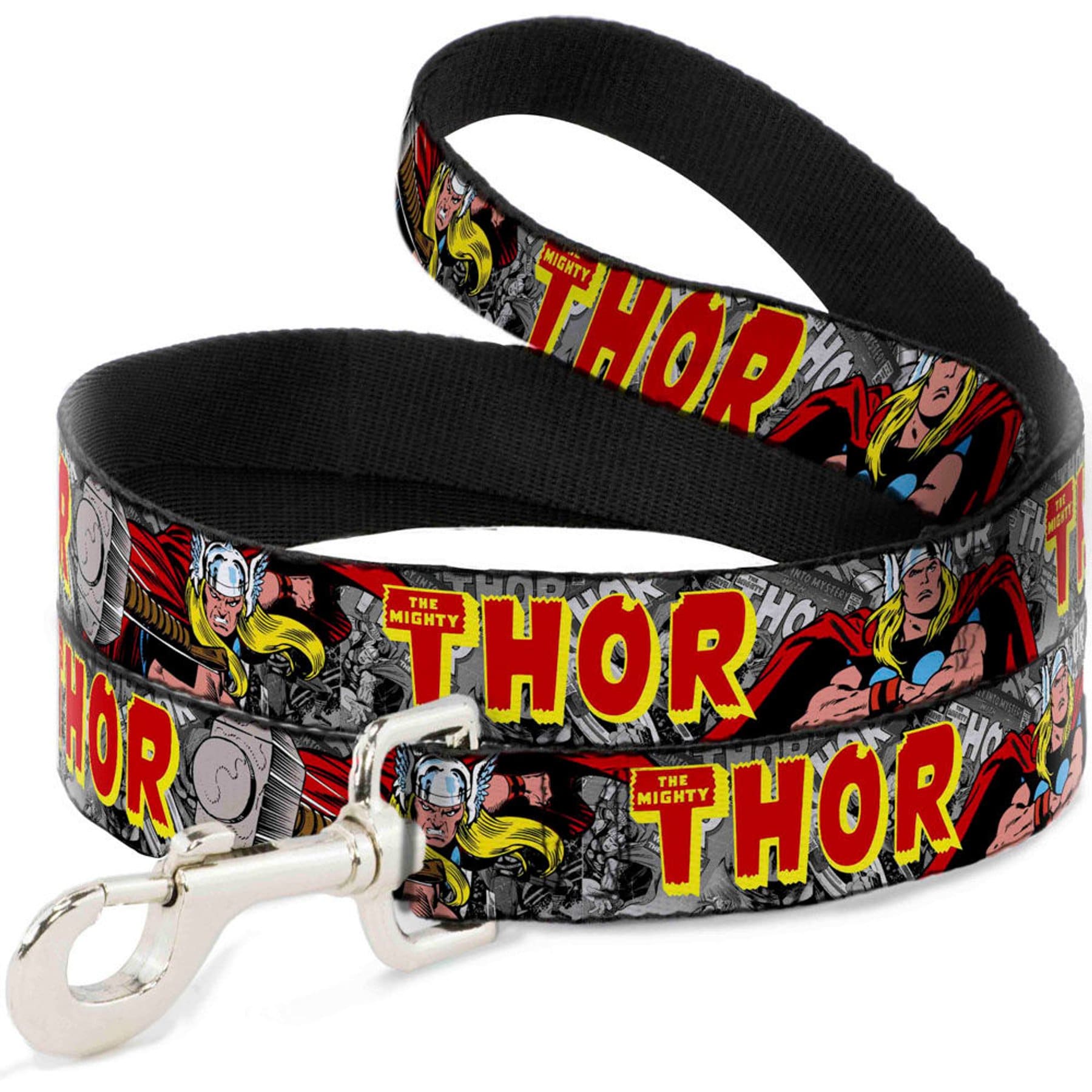 Buckle-Down Marvel Comics The Mighty Thor Action Poses Polyester Dog Leash, Grey, 4-ft long, 1-in wide