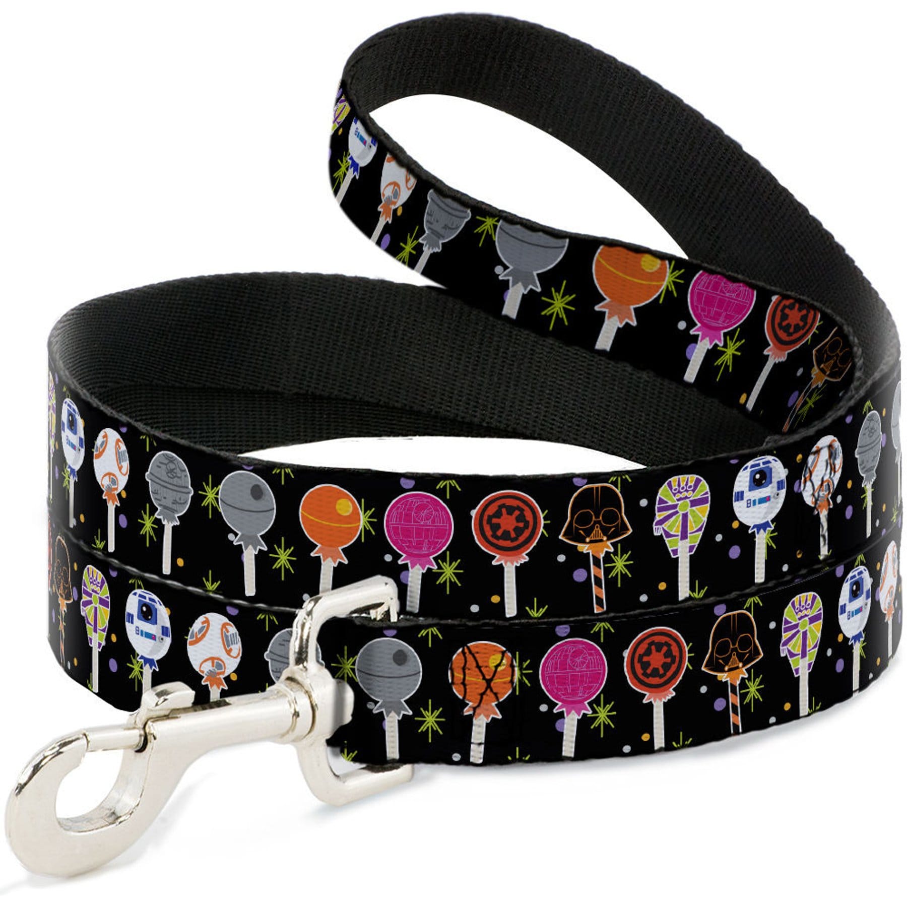 Buckle-Down Star Wars Festive Lollipop Icons Polyester Dog Leash, 6-ft long, 1-in wide