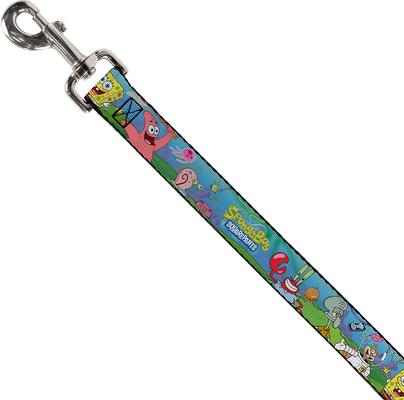 Show full view: Buckle-Down SpongeBob & Friends Logo Polyester Dog Leash, Blue, 6-ft long, 1-in wide slide 2 of 2