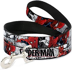 Buckle-Down Marvel Comics Spider Man Action Poses Comic Scenes Polyester Dog Leash, White, 4-ft long, 1-in wide