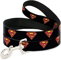 Buckle-Down DC Comics Superman Shield Polyester Dog Leash, Black, 6-ft long, 1-in wide