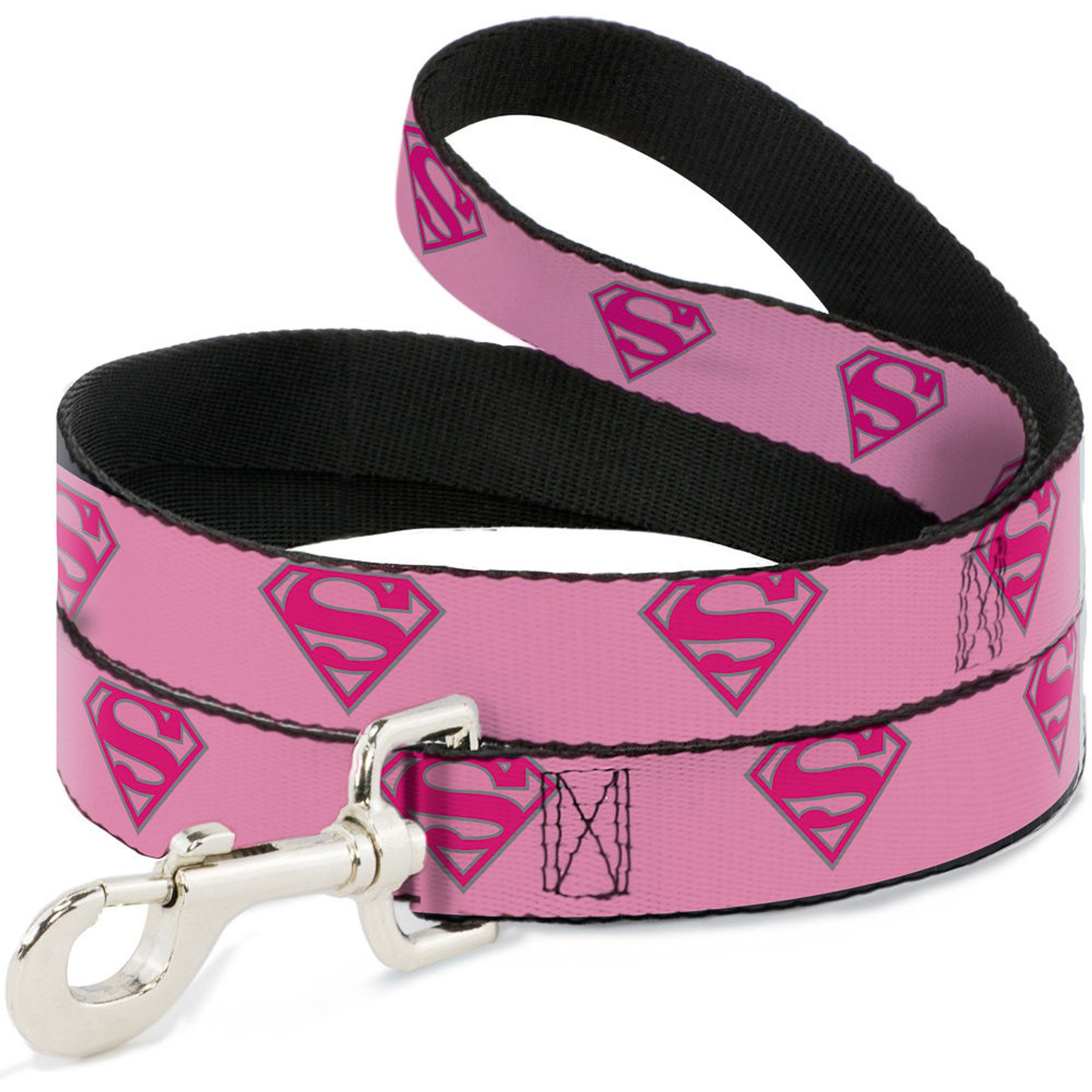 Buckle-Down DC Comics Superman Shield Polyester Dog Leash, Pink, 4-ft long, 1-in wide