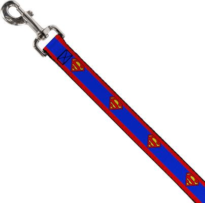 Show full view: Buckle-Down DC Comics Superman Shield Stripe Polyester Dog Leash, Blue, 4-ft long, 1-in wide slide 2 of 3