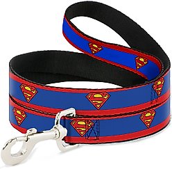 Buckle-Down DC Comics Superman Shield Stripe Polyester Dog Leash, Blue, 4-ft long, 1-in wide