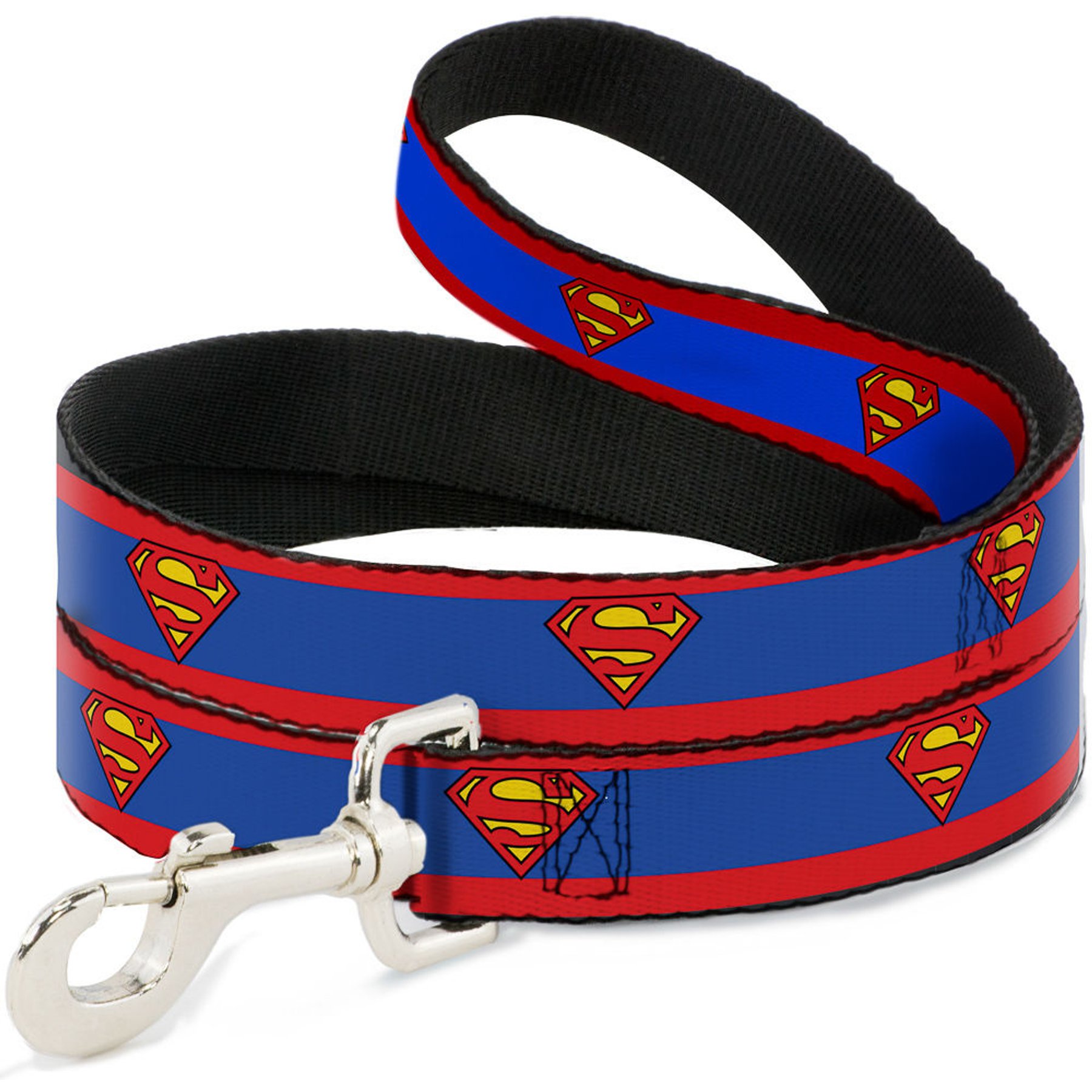 Buckle-Down DC Comics Superman Shield Stripe Polyester Dog Leash, Blue, 4-ft long, 1-in wide