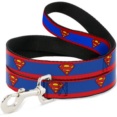 Buckle-Down Buckle-Down DC Comics Superman Shield Stripe Polyester Dog Leash, Blue, 4-ft long, 1-in wide