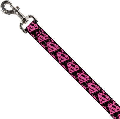 Show full view: Buckle-Down DC Comics Diagonal Superman Logo Hearts Polyester Dog Leash, Pink, 6-ft long, 1-in wide slide 2 of 2