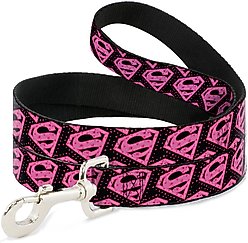 Buckle-Down DC Comics Diagonal Superman Logo Hearts Polyester Dog Leash, Pink, 6-ft long, 1-in wide