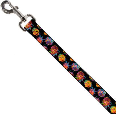 Show full view: Buckle-Down Rick & Morty Vaporwave Expressions Scattered Polyester Dog Leash, 6-ft long, 1-in wide slide 2 of 2