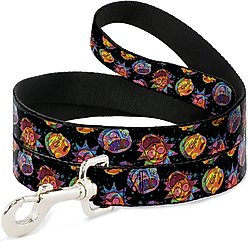 Buckle-Down Rick & Morty Vaporwave Expressions Scattered Polyester Dog Leash, 6-ft long, 1-in wide