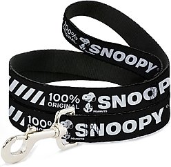 Buckle-Down Peanuts Snoopy Care Symbols 100% Polyester Dog Leash, Black, 4-ft long, 1-in wide