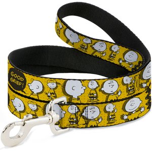 Buckle-Down Peanuts I Am Charlie Brown Poses & Zig Zag Stripe Polyester Dog Leash, Yellow, 6-ft long, 1-in wide