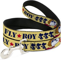 Buckle-Down Peanuts Snoopy Fly Boy Top Dog Flying Ace Polyester Dog Leash, Yellow, 6-ft long, 1-in wide