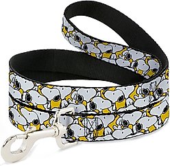 Buckle-Down Peanuts Snoopy Pose Stacked Polyester Dog Leash, Yellow, 6-ft long, 1-in wide