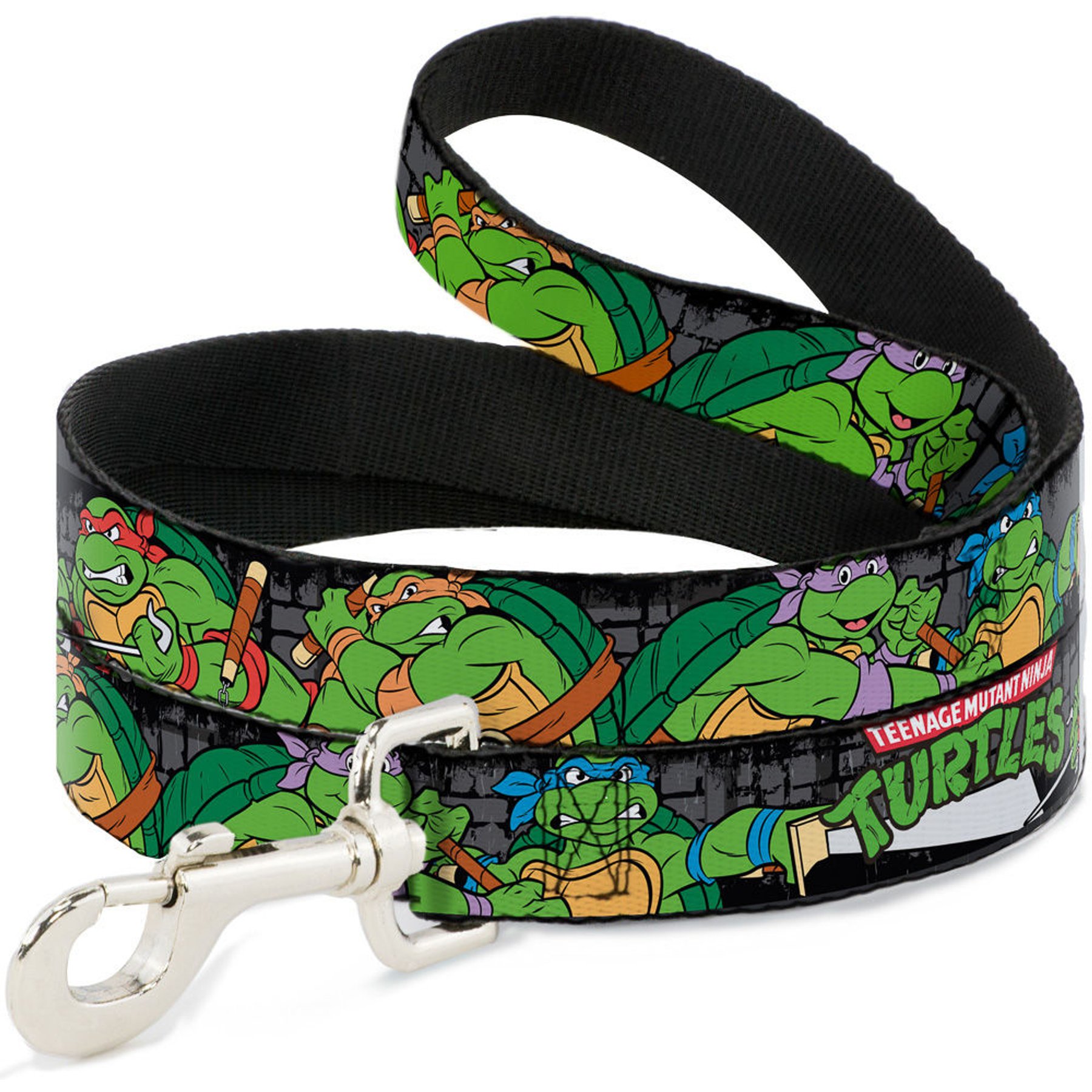 Buckle-Down Ninja Turtles Group Pose In Sewer TMNT Logo Polyester Dog Leash, Green, 6-ft long, 1-in wide