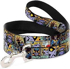 Buckle-Down Marvel Comics Thanos Comic Scene Blocks Polyester Dog Leash, Yellow, 6-ft long, 1-in wide