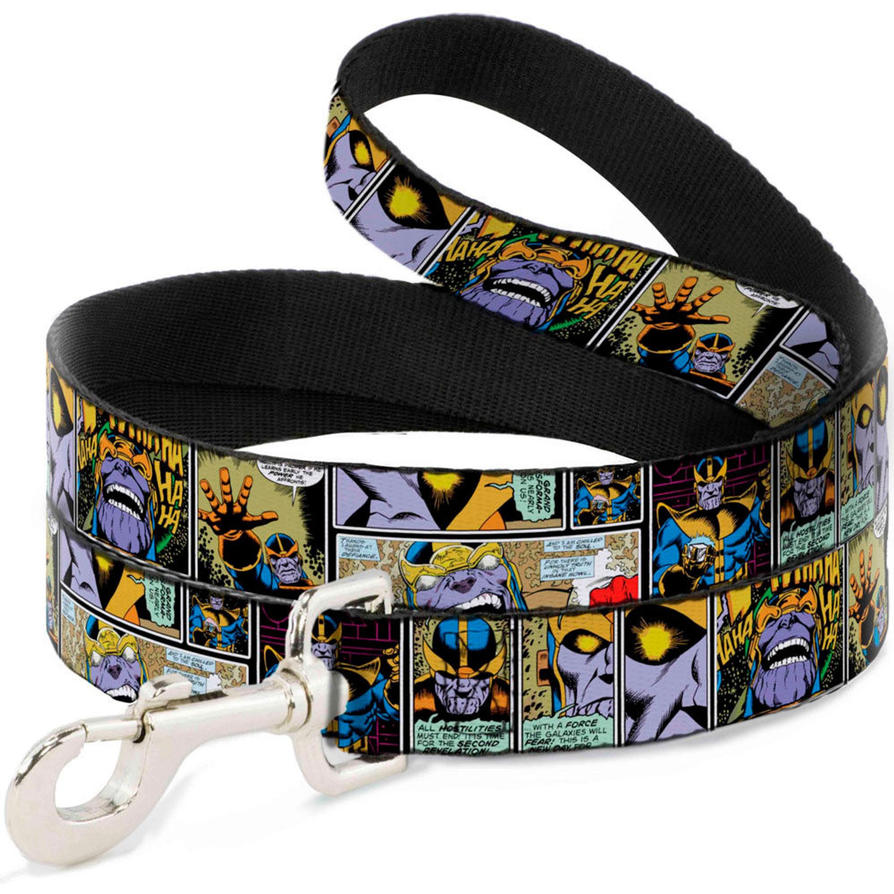 Buckle-Down Marvel Comics Thanos Comic Scene Blocks Polyester Dog Leash, Yellow, 6-ft long, 1-in wide