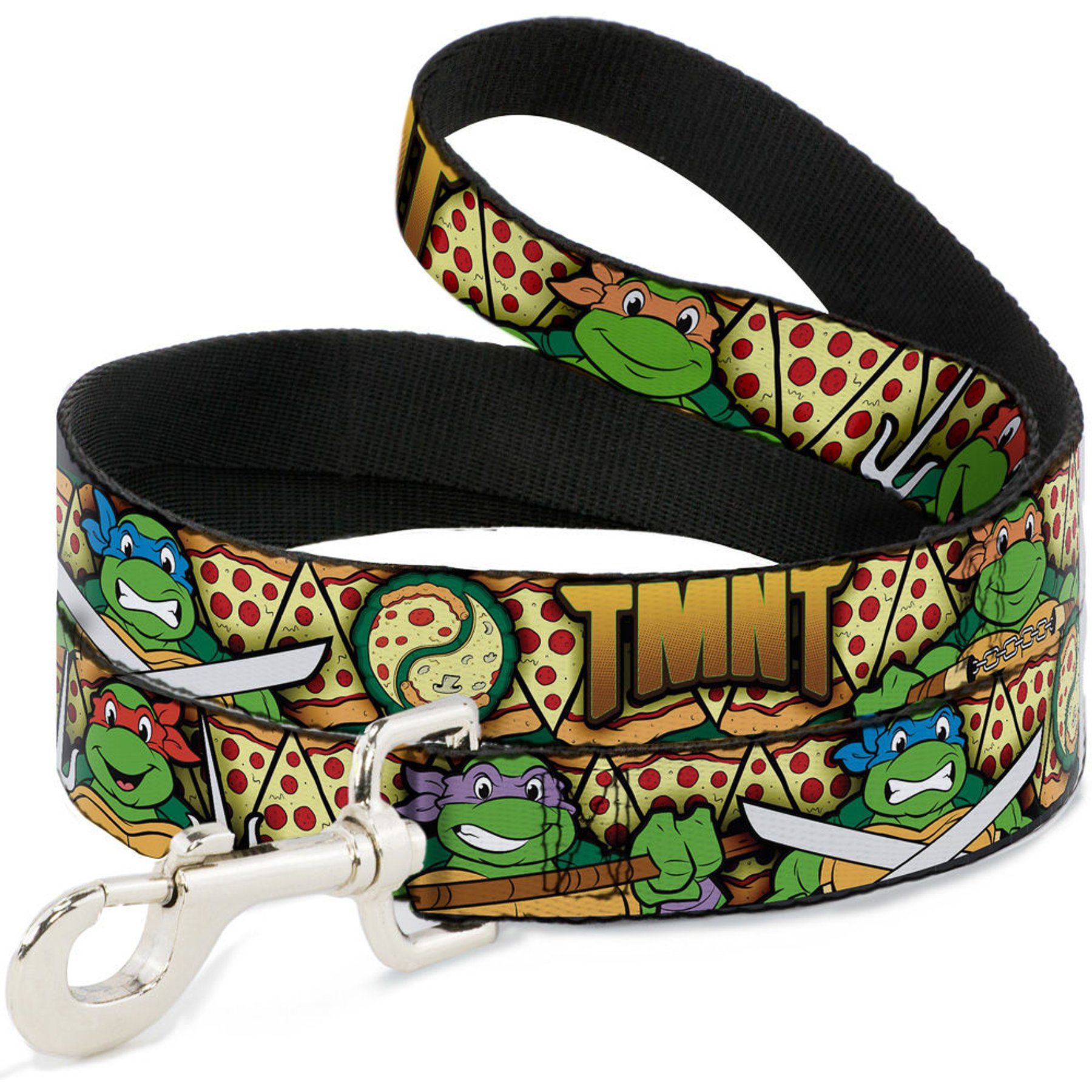 Buckle-Down Ninja Turtles Turtle Poses Pizza Slices Polyester Dog Leash, 4-ft long, 1-in wide