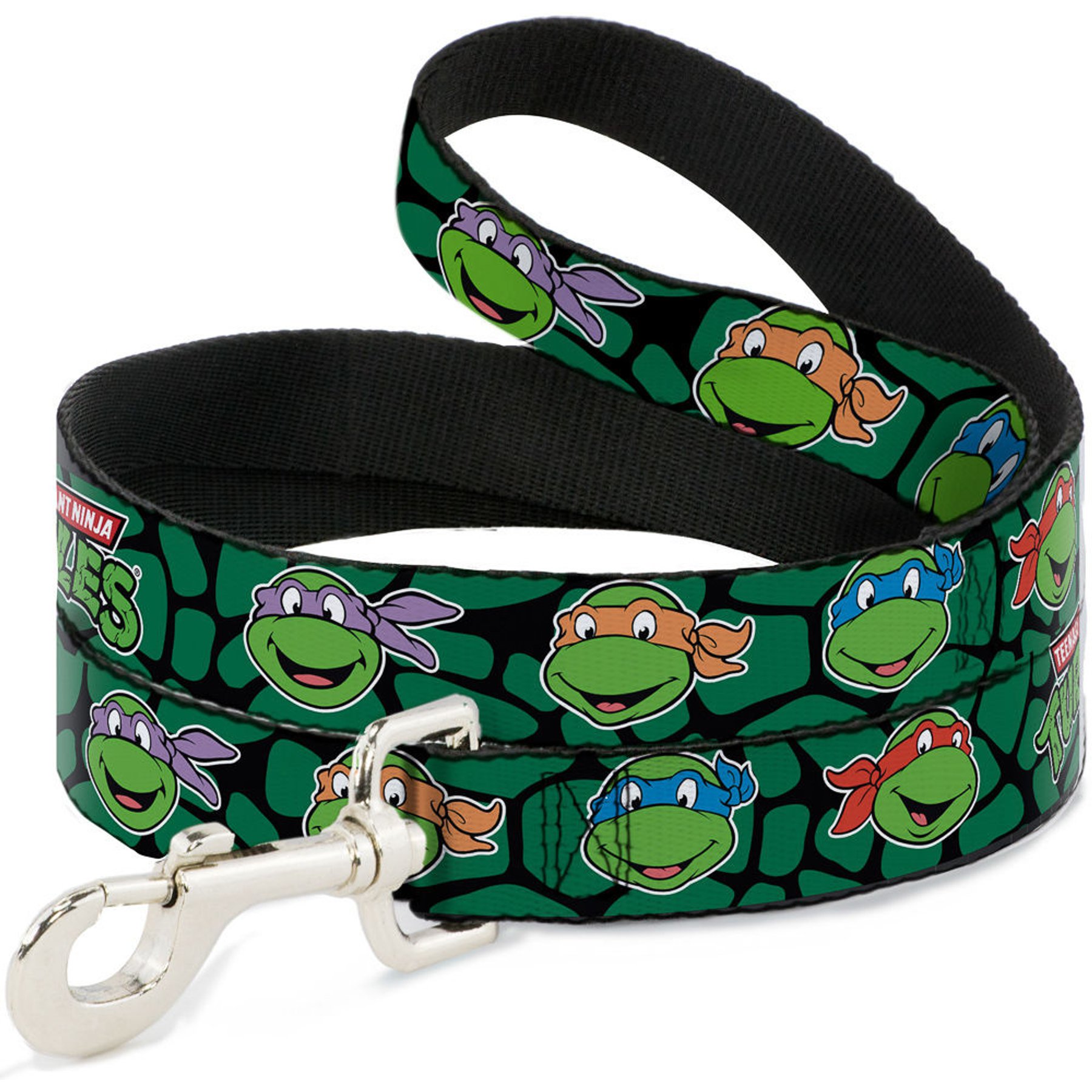 Buckle-Down TMNT Teenage Mutant Ninja Turtles Faces Turtle Shell Polyester Dog Leash, Green, 4-ft long, 1-in wide