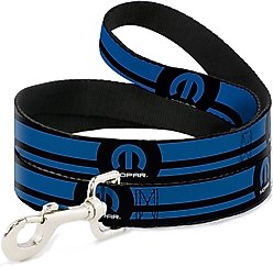 Buckle-Down Mopar Logo Stripe Polyester Dog Leash, Blue, 6-ft long, 1-in wide