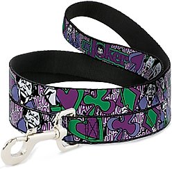 Buckle-Down DC Comics Joker Face Logo Spades Polyester Dog Leash, Purple, 6-ft long, 1-in wide