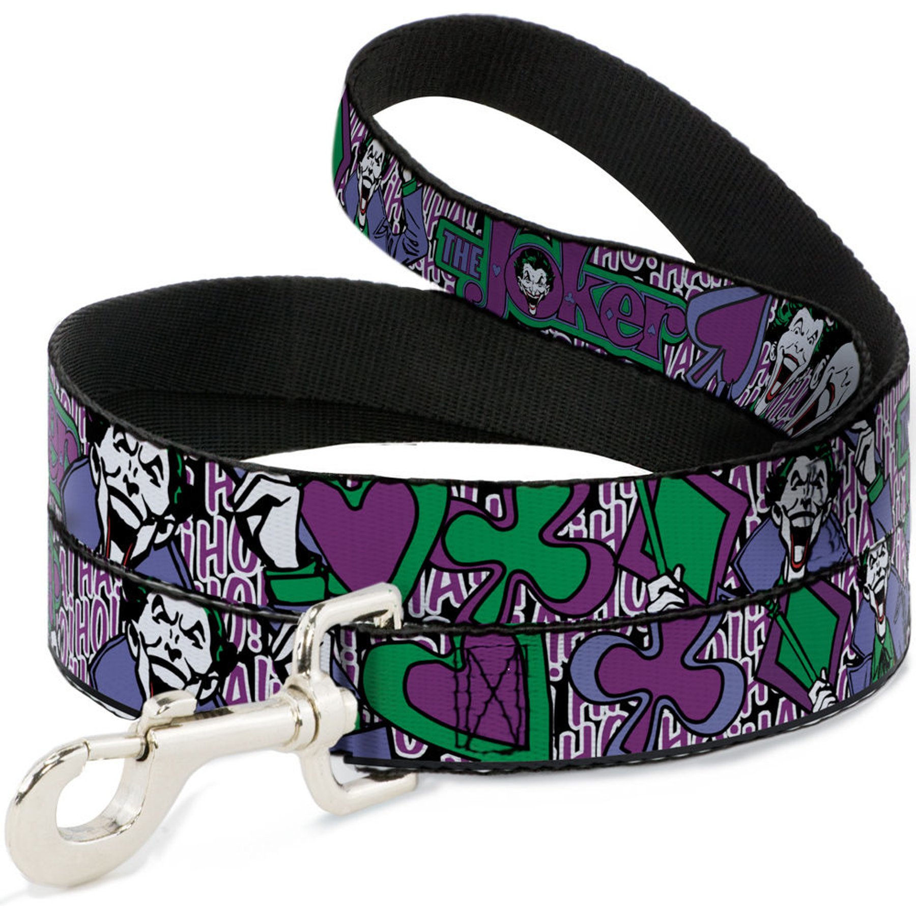 Buckle-Down DC Comics Joker Face Logo Spades Polyester Dog Leash, Purple, 4-ft long, 1-in wide