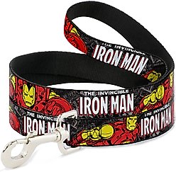 Buckle-Down Marvel Comics The Invincible Iron Man Stacked Comic Books Action Poses Polyester Dog Leash, Red, 6-ft long, 1-in wide