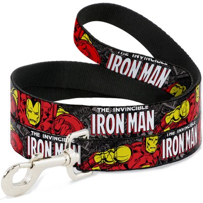 Buckle-Down Buckle-Down Marvel Comics The Invincible Iron Man Stacked Comic Books Action Poses Polyester Dog Leash, Red, 4-ft long, 1-in wide