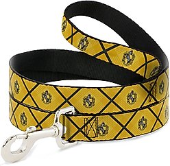 Buckle-Down Harry Potter Hufflepuff Crest Plaid Polyester Dog Leash, Yellow, 4-ft long, 1-in wide