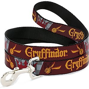Buckle-Down Warner Bros. Harry Potter Gryffindor Quiditch Ball Crown Polyester Dog Leash, Red, 6-ft long, 1-in wide
