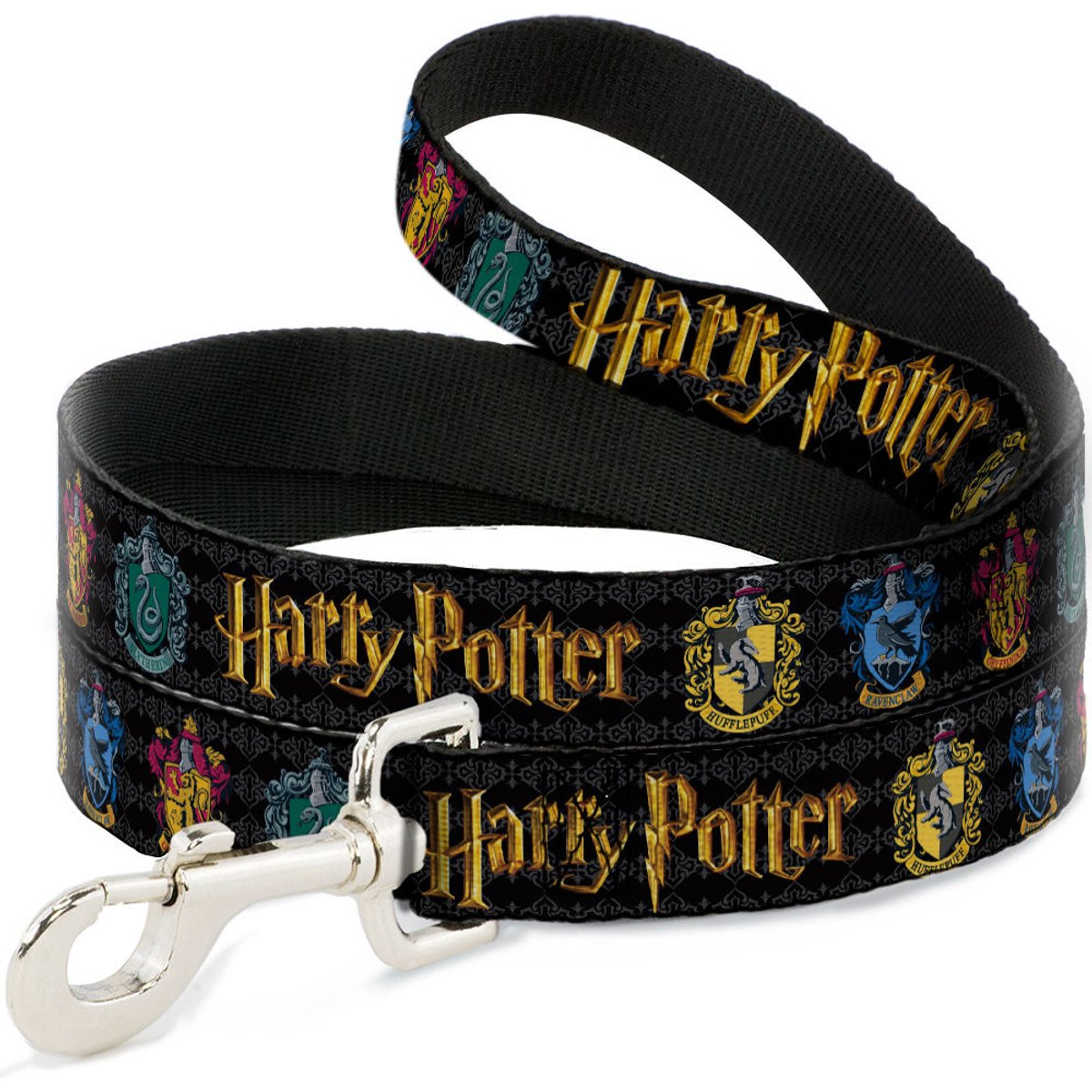 Buckle-Down Harry Potter Hufflepuff Ravenclaw Gryffindor Slytherin Polyester Dog Leash, Gold, 4-ft long, 1-in wide
