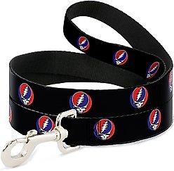 Buckle-Down Grateful Dead Steal Your Face Repeat Polyester Dog Leash, Black, 6-ft long, 1-in wide