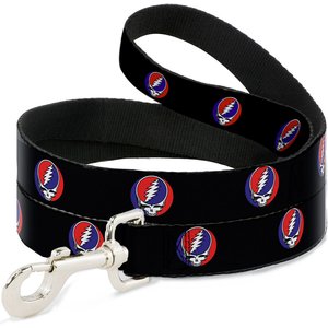 Buckle-Down Grateful Dead Steal Your Face Repeat Polyester Dog Leash, Black, 6-ft long, 1-in wide