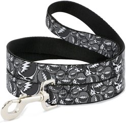 Buckle-Down Grateful Dead Steal Your Face Stacked Polyester Dog Leash, Grey, 6-ft long, 1-in wide