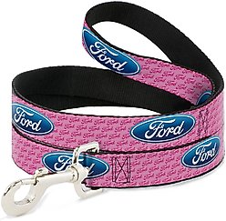 Buckle-Down Ford Oval Text Repeat Polyester Dog Leash, Pink, 6-ft long, 1-in wide