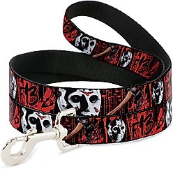 Buckle-Down Warner Bros. Friday the 13th Jason Mask Axe Blood Splatter Polyester Dog Leash, Red, 6-ft long, 1-in wide