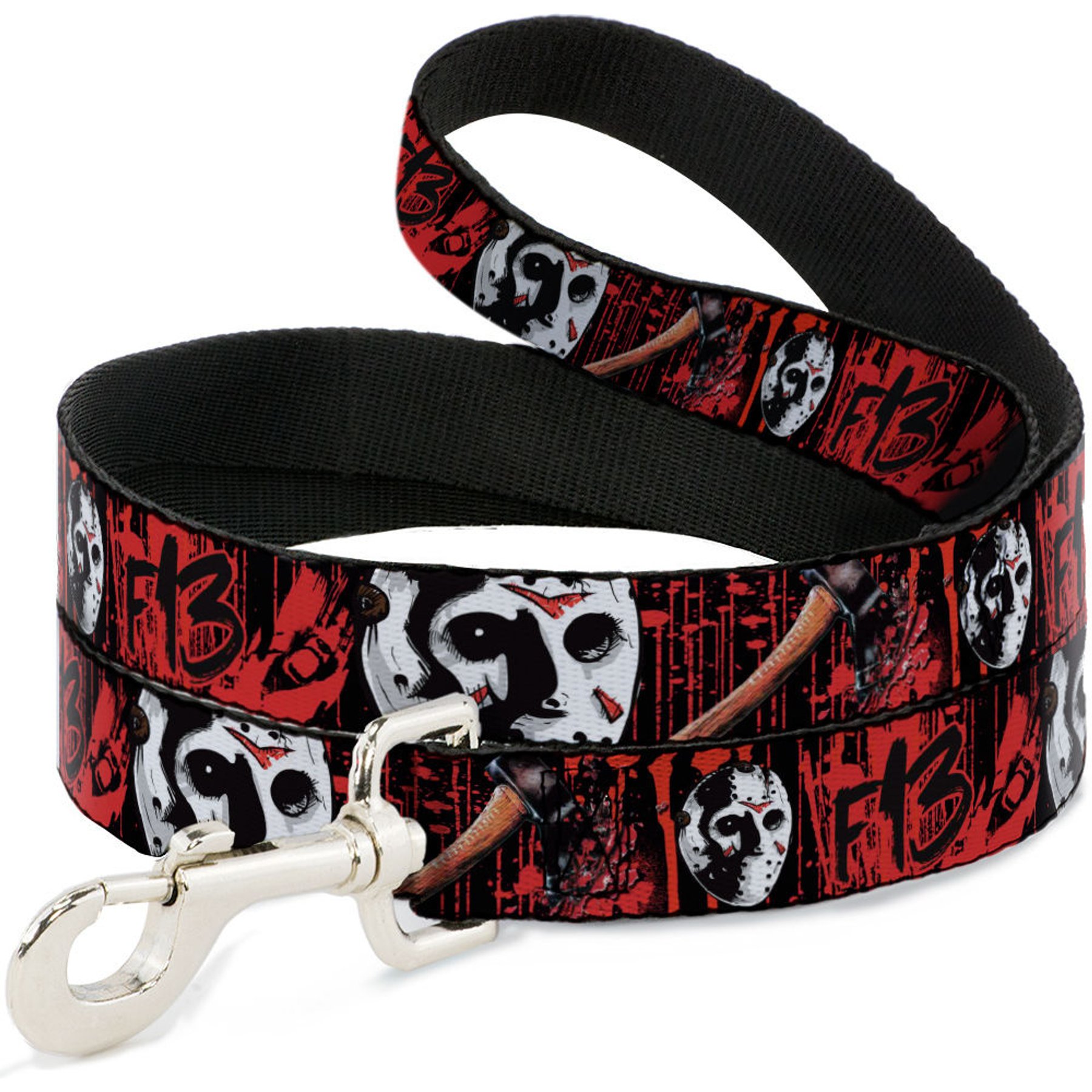 Buckle-Down Warner Bros. Friday the 13th Jason Mask Axe Blood Splatter Polyester Dog Leash, Red, 6-ft long, 1-in wide