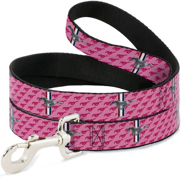 BUCKLE-DOWN Ford Mustang Bars Text Logo Repeat Polyester Dog Leash, Pink, 4-ft long, 1-in wide - Chewy.com