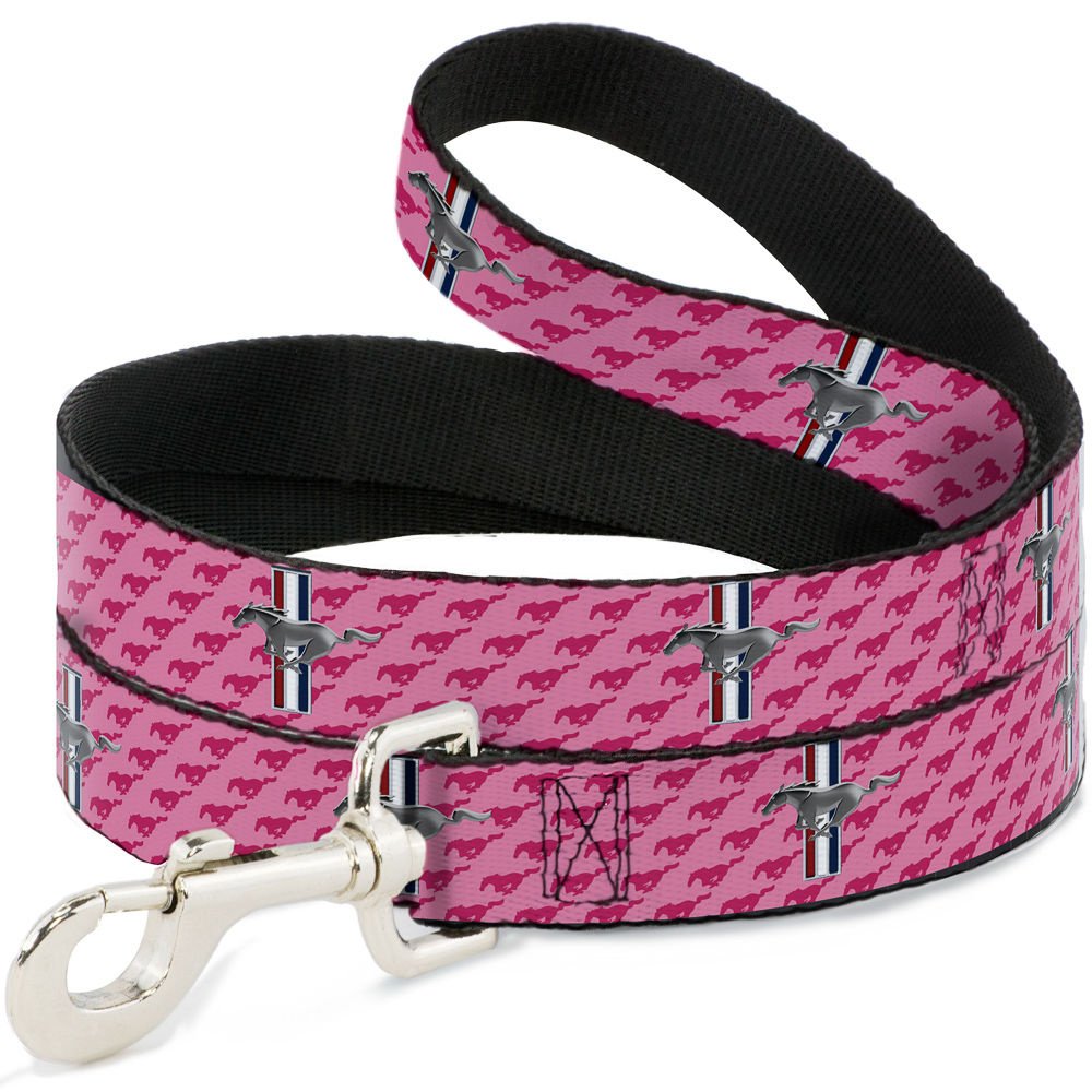 Buckle-down Ford Mustang Bars Text Logo Repeat Polyester Dog Leash, Pink, 6-ft Long, 1-in Wide