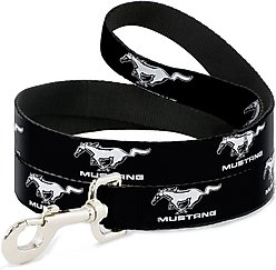 Buckle-Down Ford Mustang Black Logo Repeat Polyester Dog Leash, White, 6-ft long, 1-in wide